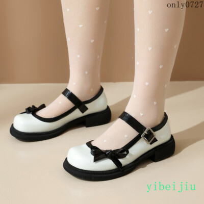 Fashion Women Ladies Bowtie Flat Low Heel Mary Jane Leather Causal Shoes Pumps 