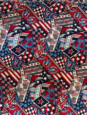 Vintage FABRIC LOT 5 Large Pieces Patriotic Flags Stars Quilt, Craft, Tablecloth