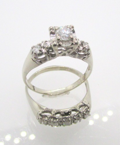 14K WHITE GOLD 1/2 CTW VINTAGE GENUINE DIAMOND BRIDAL RING SET SIZE 8.25 - 5.6G - Picture 5 of 5
