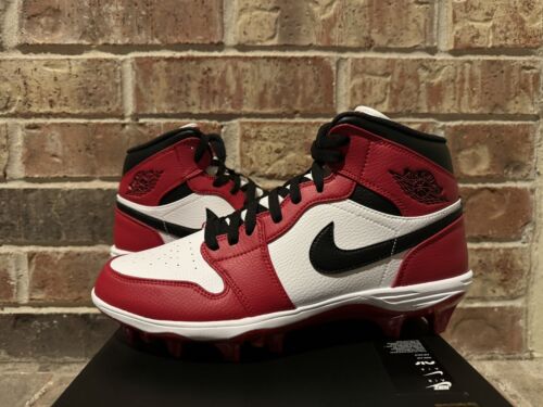 New 10 Nike Jordan 1 Football Cleats Mid TD Chicago Red Black FJ6805-106 Men - Picture 3 of 9