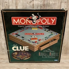 Monopoly & Clue + 6 Classic Games Tabletop Board w/ Wood Cabinet Storage Drawer