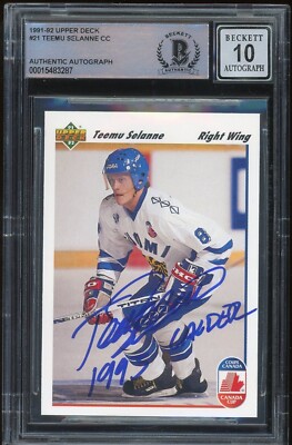 Teemu Selanne Signed 1991-92 Upper Deck Rookie w/1993 Calder BAS