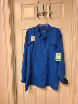 Men's Reel Legends Saltwater II Sz 2X Long Sleeve Vented Fishing Shirt BLUE ~NEW