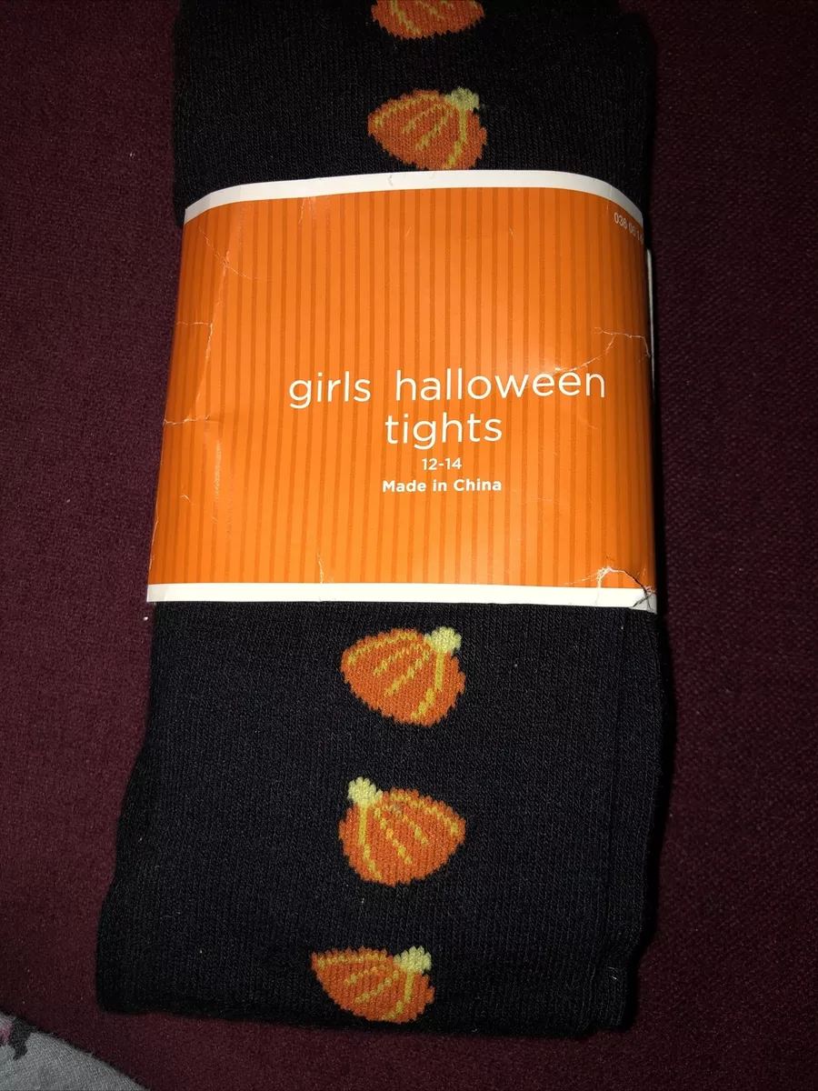 Target New Girl's 12-14, Black, Thick Pumpkin Tights, For Fall Or