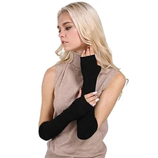 Arm Warmers Women,  Knit Warm Cashmere Blend Long Fingerless 16"/40.5cm Black