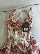 House of cb ROSALEE Pink Peony Print Cotton Bustier Sundress