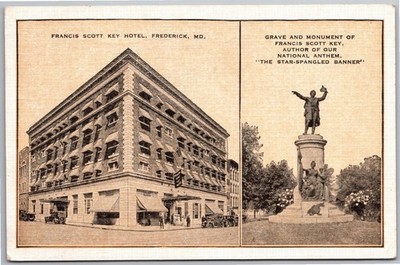 Francis Scott Key Hotel & Monument Postcard Frederick MD Linen Posted PM 1936