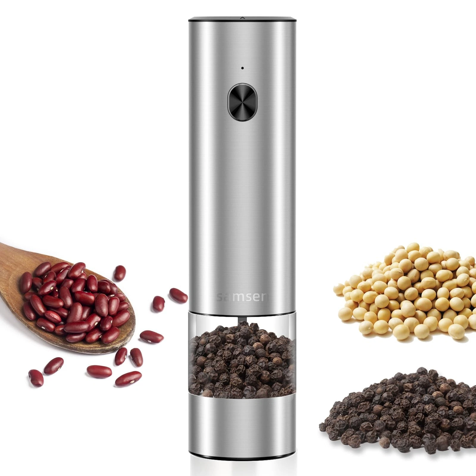 Electric Pepper Grinder & Salt Mill - Battery Operated Stainless Steel Body w...