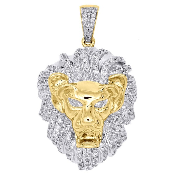 10K Gelbgold Diamant AnhäNger LöWenkopf Pave Charm 0.90 CT 1.50 Zoll-image