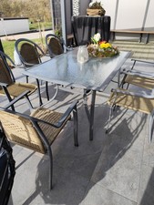 Gartenstühle 6er Set mit Tisch, Alu, Polyrattan, m.Auflagen 
