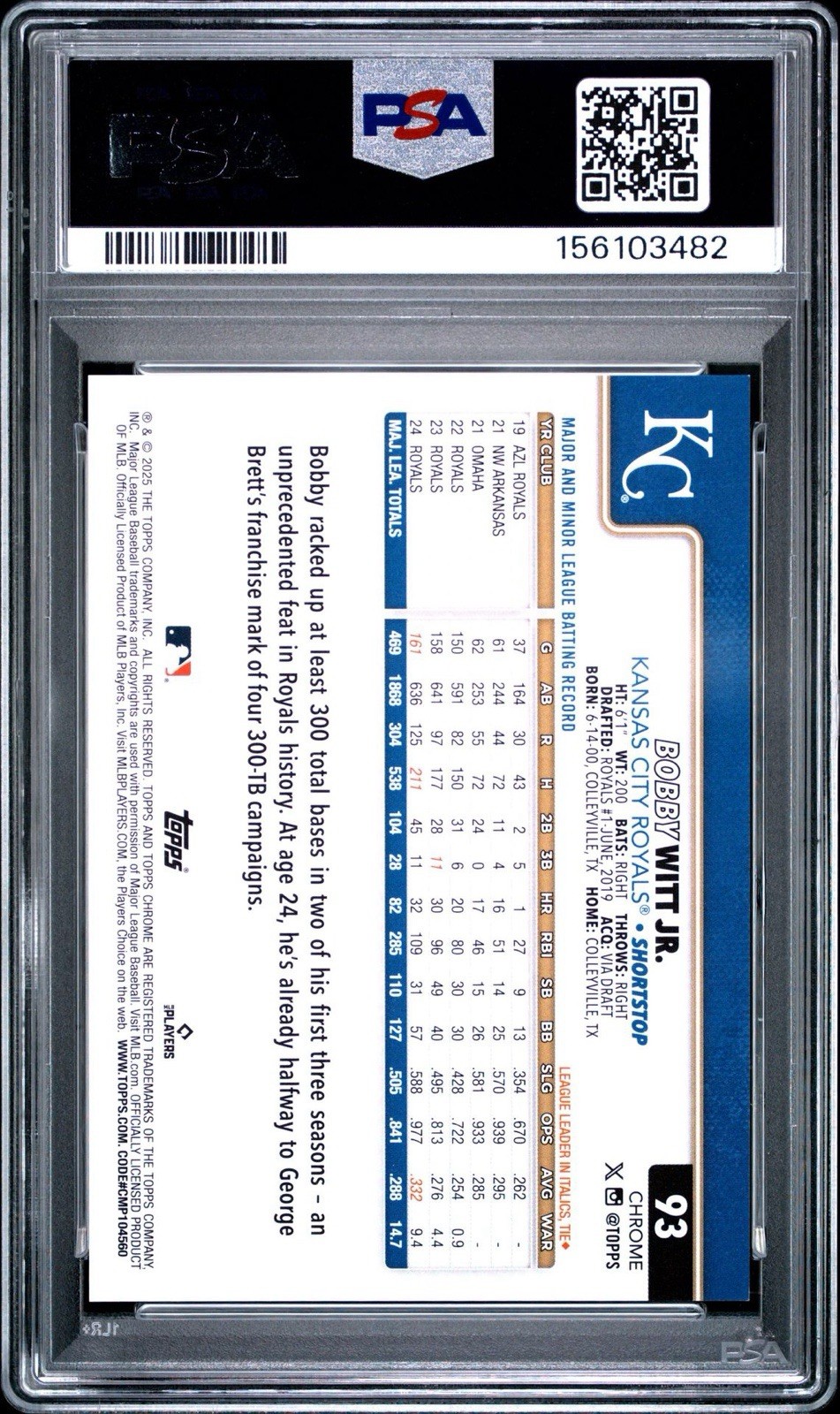 2025 Topps Chrome Sapphire Image Variation Bobby Witt Jr. Gold /50 PSA 10 Royals view 2