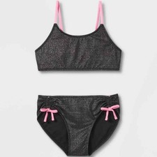Art Class Girls' Pink / Black Sparkles 2 Piece Bikini Swim Set - Sz L 10/12