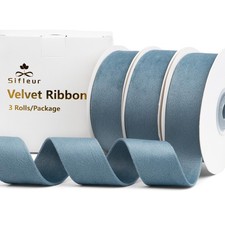3 Rolls 1 Inch x 15 Yards Dusty Blue Double Faced Velvet Ribbon Craft Decor