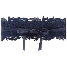 Lace Up Waist Belt Boho Flower Corset Wide Faux Leather Tie Wrap Midnight Blue