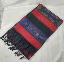 Fendi Wool Southwestern Aztec Print Rectangular Scarf w/ Fringe - 20" x 68"