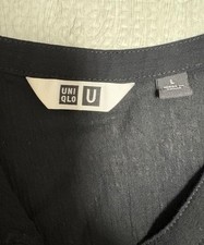Uniqlo U Viscose Bowtie Dress Black L 7/4 Sleeve Lightweight Casual