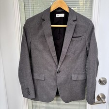 H M Boys 12/13Y Gray Textured-Weave Cotton/Linen Lined Suit Jacket Blazer EUC