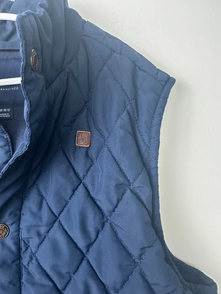 Pre-Owned JANIE AND JACK 10-12 Navy Quilted Vest Boys Snaps Pockets Outdoor A9 - Image 2 of 4