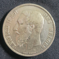 1868 Belgium Leopold II 5 Francs - .900 Silver KM#24