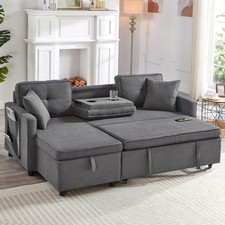L-Shaped Corner Sofa Bed with Storage Chaise Pull-Out Sleeper Couch Grey Fabric