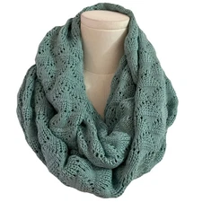 Echo New York Knit Infinity Scarf Sea foam Green Scalloped Super Soft Cozy EUC