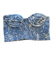 Zara Blue Floral Smocked Bustier Crop Top Size Medium Corset Boho Streetwear