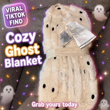 NWT Costco Halloween Faux Fur Throw Blanket Lot - GHOSTS