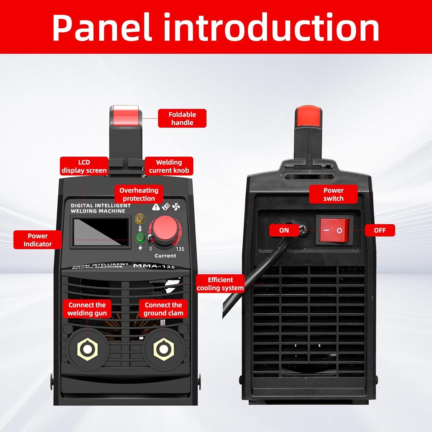 Mini Stick Welder, 135Amp ARC Welding Machine with Synergic Control, IGBT Red 