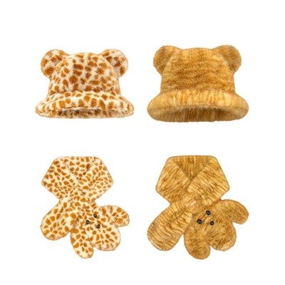 Furry Soft Bear Hat Scarf Headwear for Women Winter Cycling Climbing Skiing