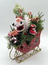 Christmas Wooden Santa Sleigh Centerpiece Vintage Taiwan Table Top Arrangement