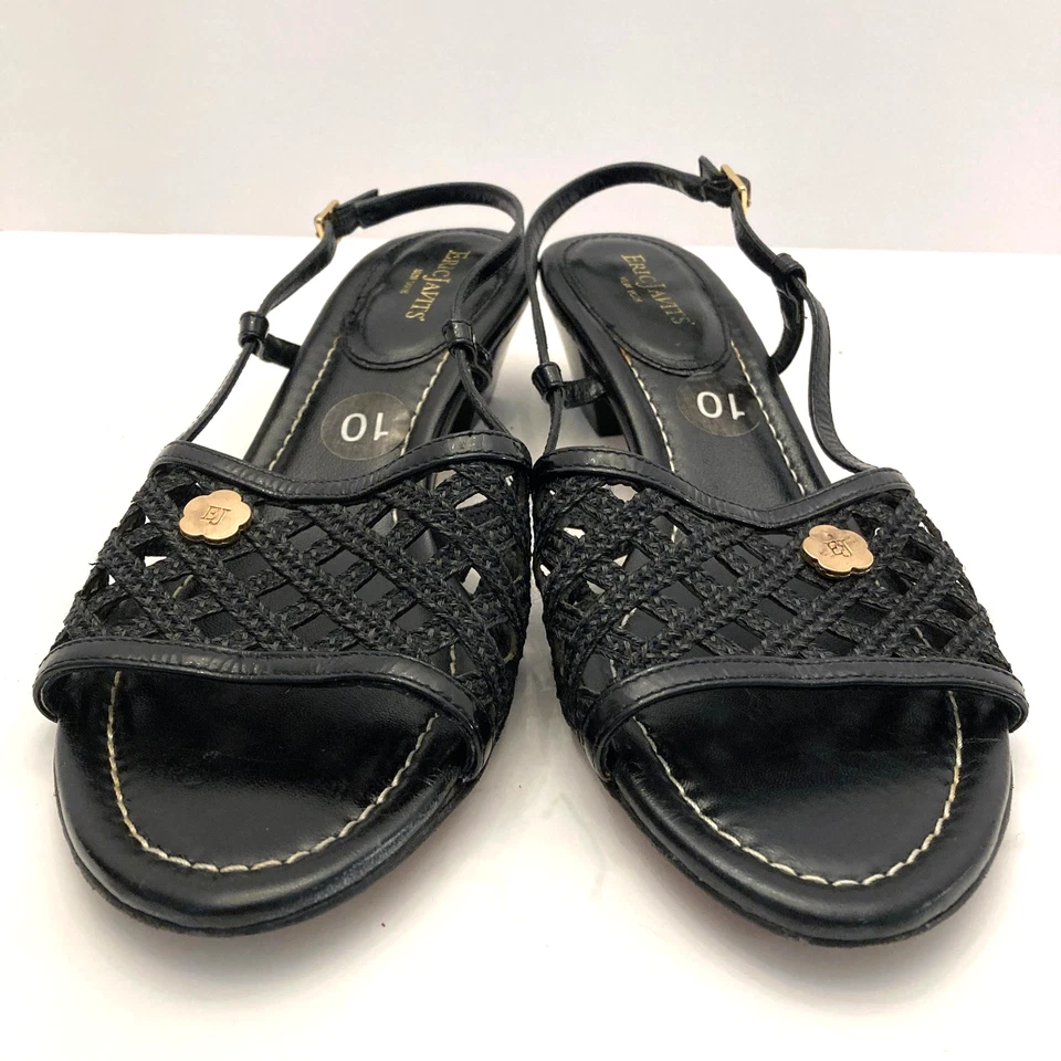 Sandalias Eric Javits New York para mujer 10M con tiras de cuero negro Foto 3 de 4