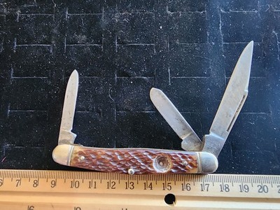 Boker Multi Blade Pocket Knife Brown Scales Used Missing Badge