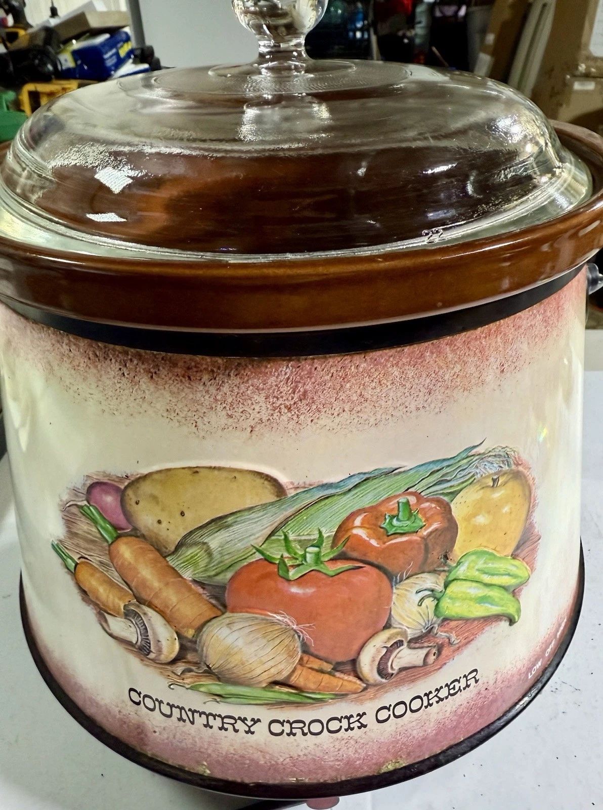 FARBERWARE Country Crock Cooker #266 Swedish Style Crockpot w/Handle & Glass Lid