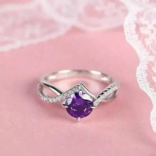 1.30Ct Round Cut Simulated Purple Amethyst Women's Ring In 14k White Gold Plated