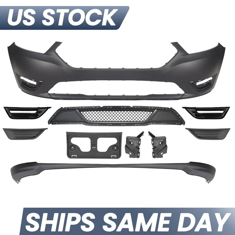 For 2013-2019 Ford Taurus Front Bumper Cover Set Grille Assembly Kit 10PCS Foto 3 de 4