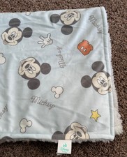 Disney Baby Mickey Mouse Light Blue Sherpa Backing Baby Blanket EUC