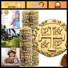 100 Gold Pirate Coins Set - Metal Replica Doubloons for Party Favors, Decoration