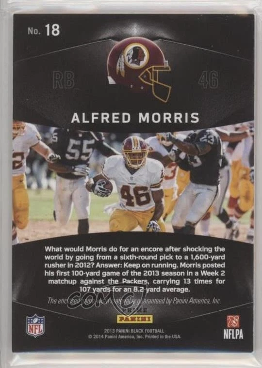 2013 Panini Black Onyx Materials Prime /25 Alfred Morris #18 - Image 2 of 2
