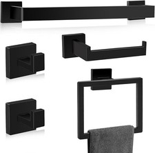 5-Pieces Matte Black Bathroom Hardware Accessories Set 24 Inch Towel Bar Towe