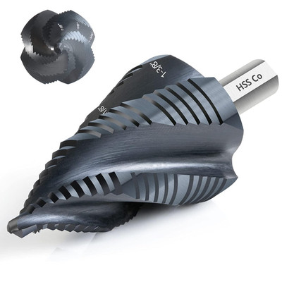 M35 Cobalt Step Drill Bit, Four Spiral Flute Unibit Step Drill Bit (3/16''-1-3/8''