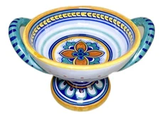 Deruta Italian Pottery Pedestal Small Bowl *CHIP on Rim    Glazed Terracotta