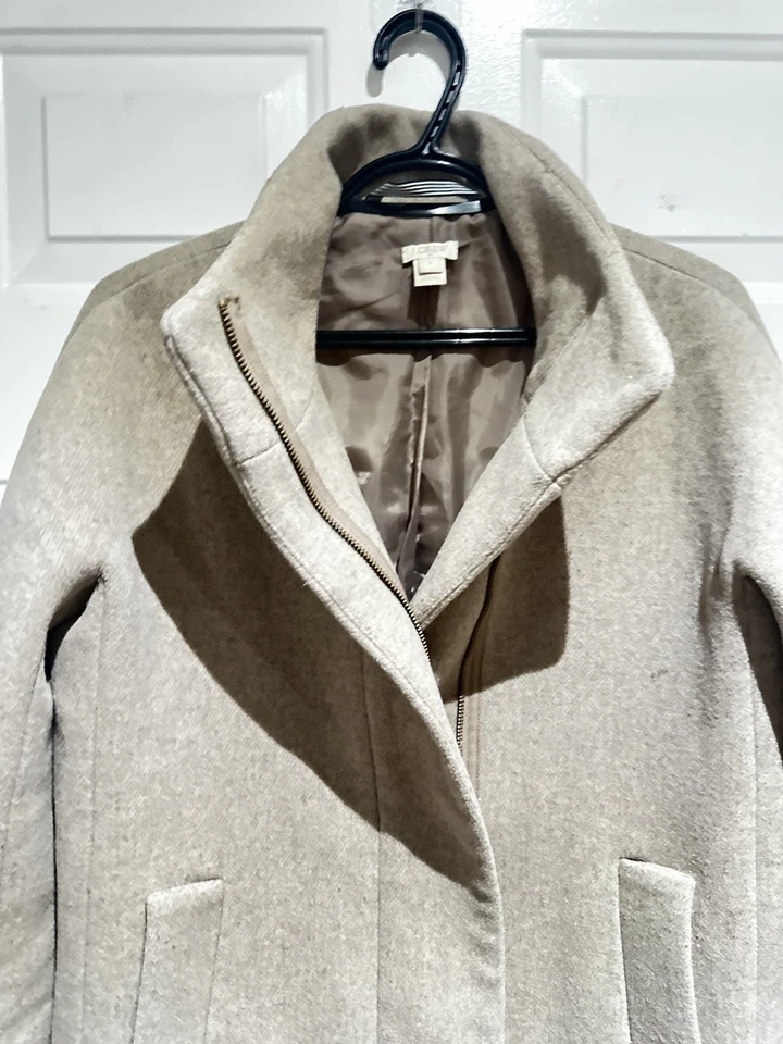 J. Abrigo de ciudad Preppy con cremallera completa cuello alto forrado mezcla de lana Crew gris talla 6 usado en excelente estado Foto 2 de 4
