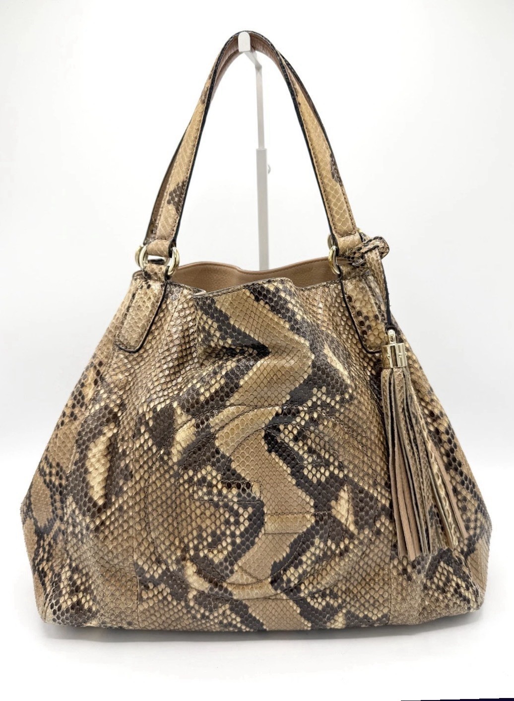 Python Shoulder Bag Tassel Accent Gold Hardware B… - image 1