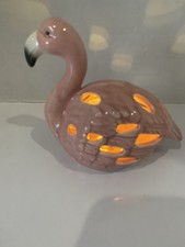 Pink Flamingo Ceramic Figure Lights Up Battery Night Light 6&rdquo; X3.25&rdquo;