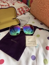 Gucci Women  s Oversized Square Sunglasses Gold Metal, Blue Mirrored Gradient