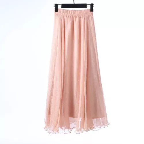 Damen Lange Röcke Hohe Taille Weiß Chiffon Sommer Boho Maxirock Strand Volant - Bild 15 von 40