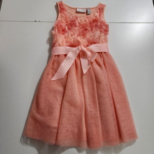Girls Peach Roses Floral Formal Dress, Cardigan, & Headband Set Size 5/6 - Picture 8 of 16