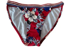 NOBO Red Floral Bikini Swim Separates Bottoms Size Large Elastic Waist 