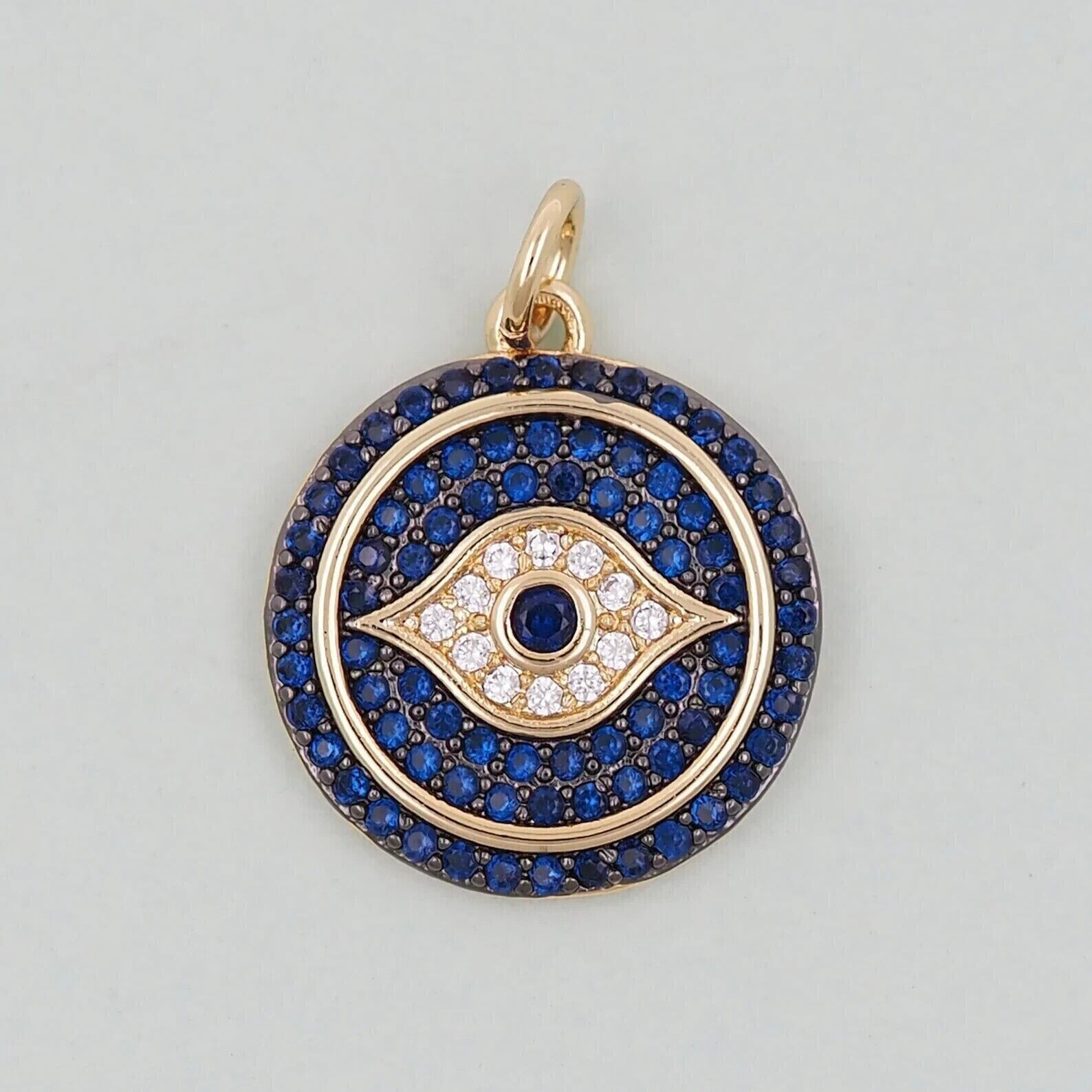 Evil Eye Cluster Pendant In 2Ct Round Simulated Sapphire 14k Yellow Gold Plated