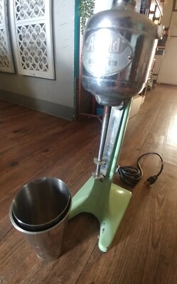 Vintage 1930s ARNOLD #17 Mint Green Porcelain Enamel Milkshake Mixer w/ 2 Cups